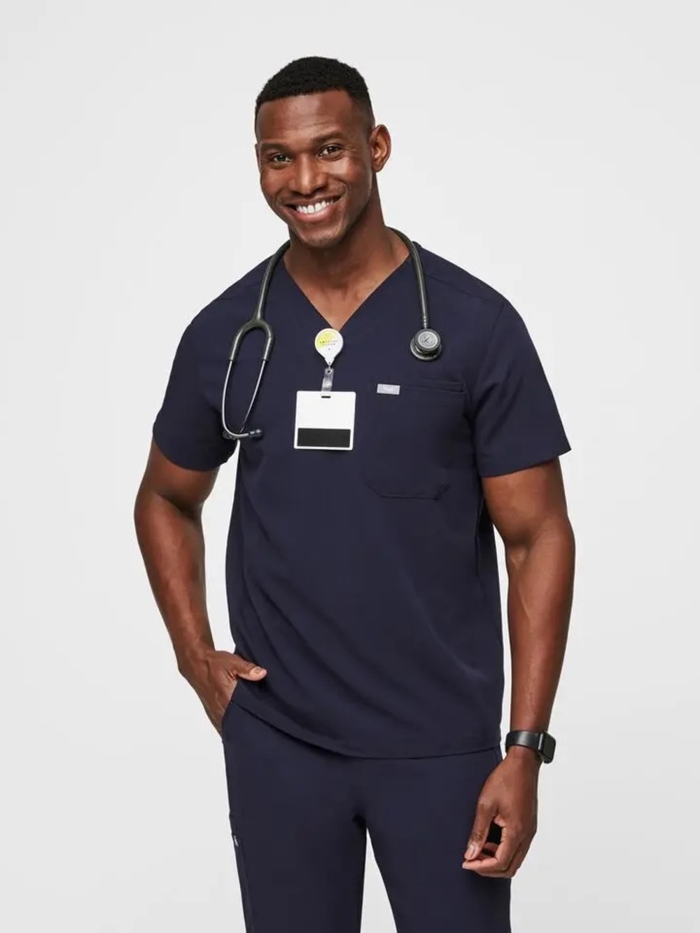 FIGS Men’s Navy Blue Leon Three-Pocket Scrub Top Size XL